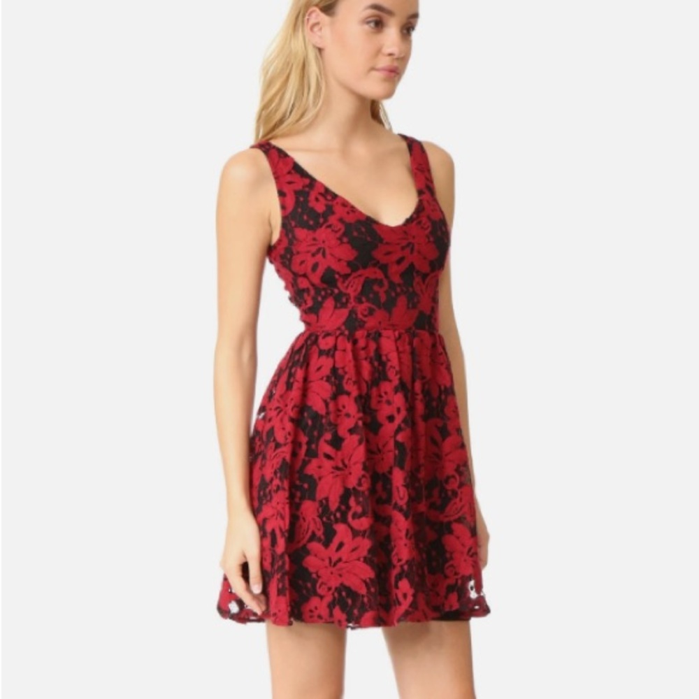 Red Floral Lace Women's fit and flare dress